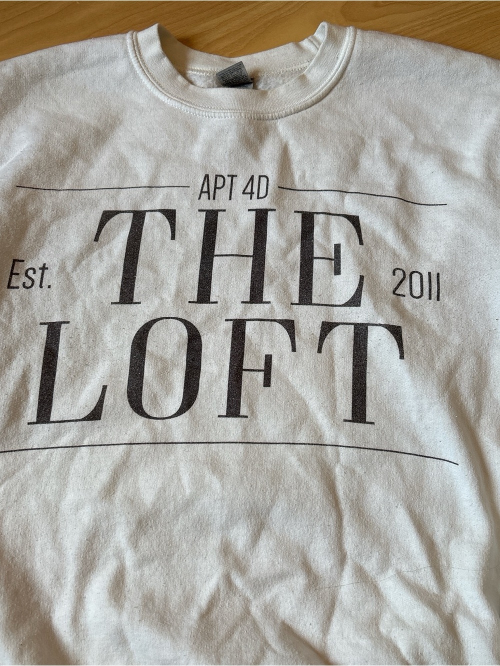 Gildan White Women's Sweatshirt with Black 'The Loft' Graphic